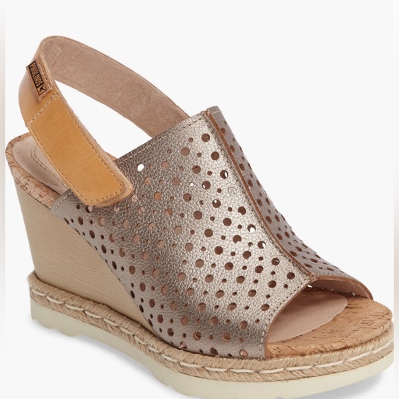 Pikolino Bali Metallic Perforated Slingback Espadrille Wedge Sandals, Si… - Picture 1 of 12
